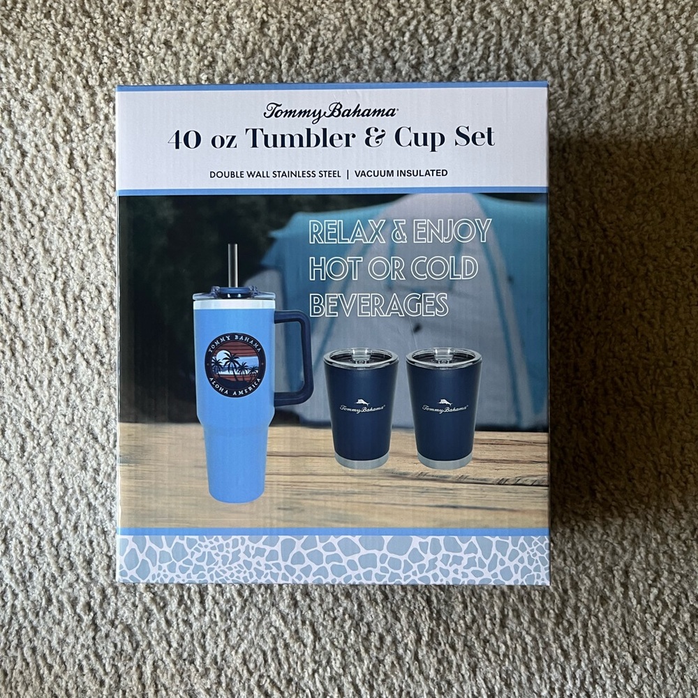 Tommy Bahama Blue Tumbler and Cup Set